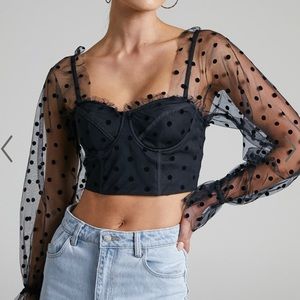 runaway the label chloe top! cute polka dot + ruffle detail. never worn.